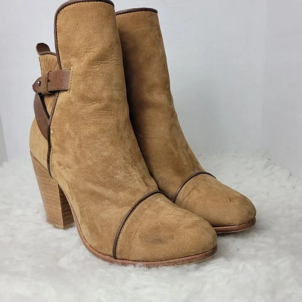 rag & bone  Kinsey Women's Ankle Boots Size 9 Carmel Tan Suede Brown Strap